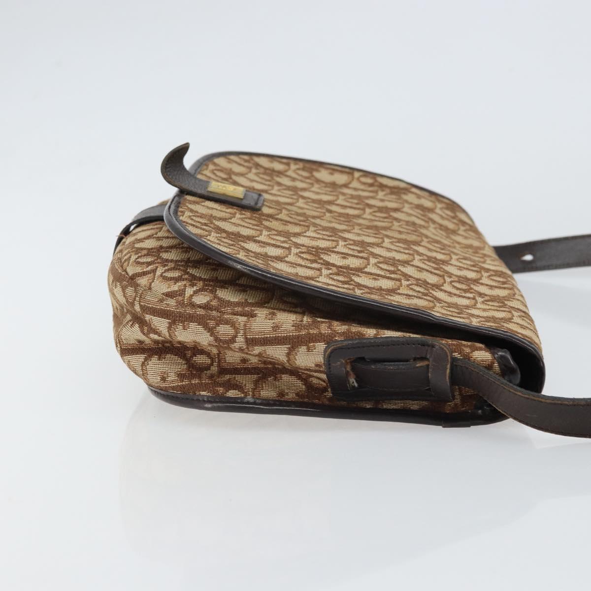 Christian Dior Trotter Canvas Shoulder Bag Brown Gold Auth gh1667