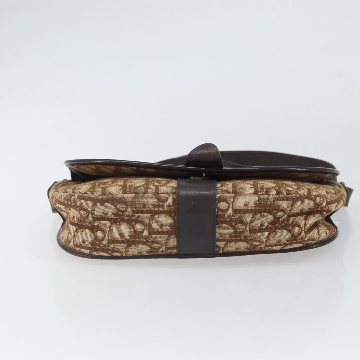 Christian Dior Trotter Canvas Shoulder Bag Brown Gold Auth gh1667
