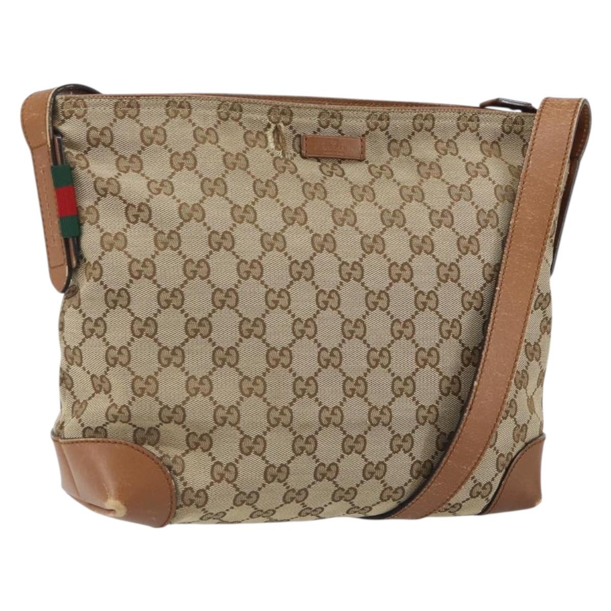 GUCCI GG Canvas Web Sherry Line Shoulder Bag Beige Gold 337598 Auth gh1670