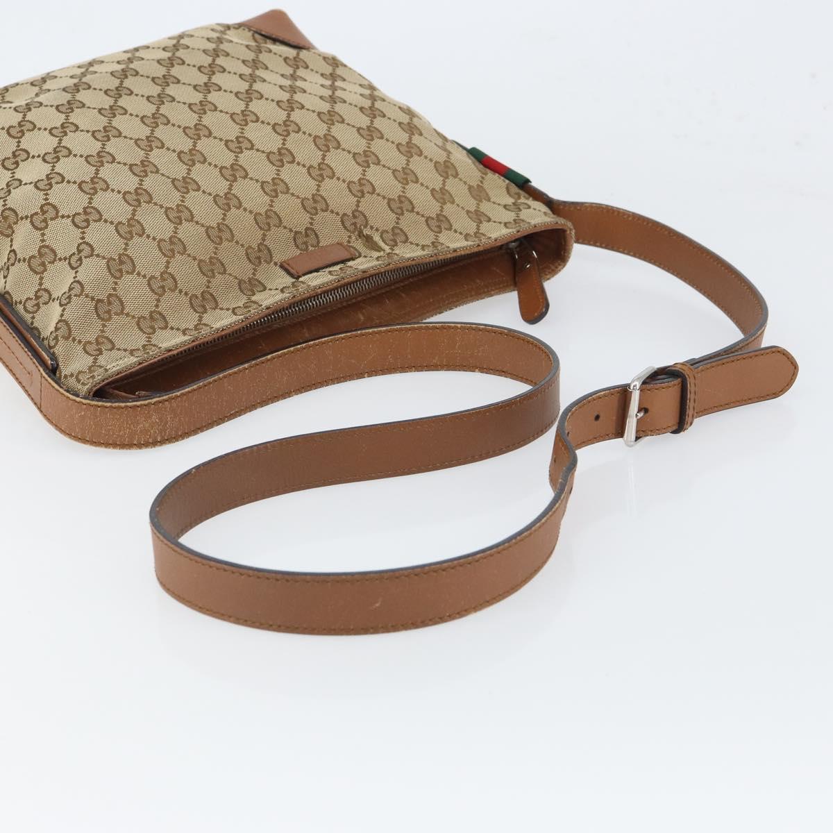 GUCCI GG Canvas Web Sherry Line Shoulder Bag Beige Gold 337598 Auth gh1670
