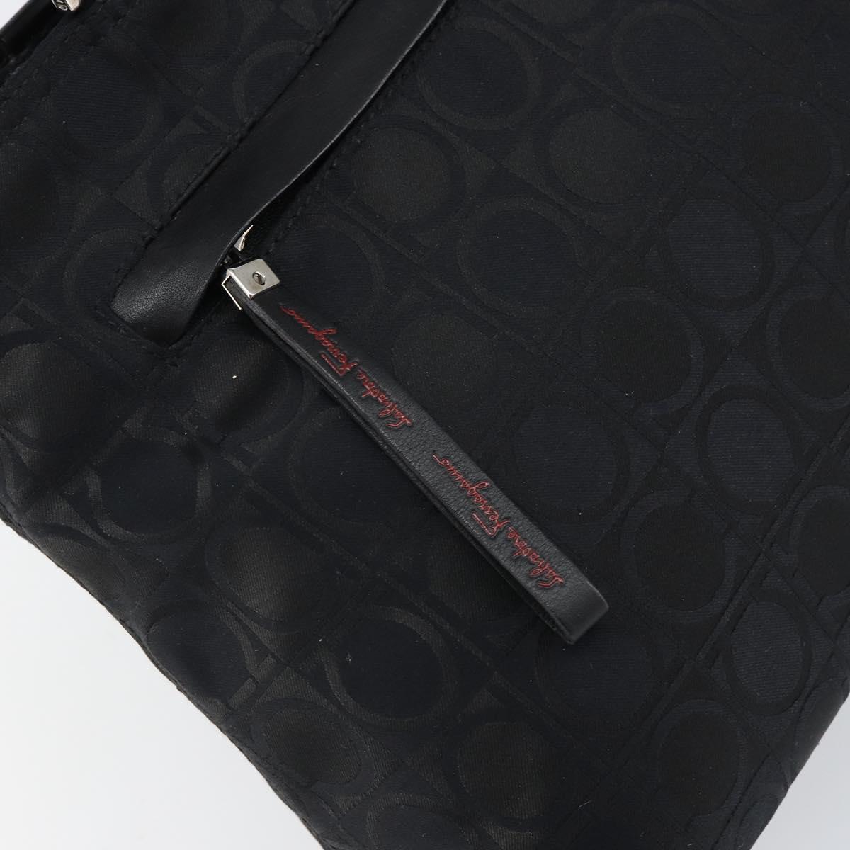 Salvatore Ferragamo Gancini Tote Bag Nylon Black Silver Auth gh1671