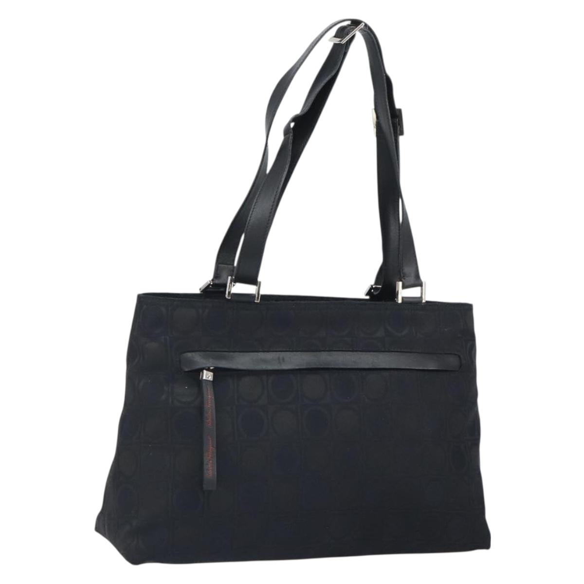 Salvatore Ferragamo Gancini Tote Bag Nylon Black Silver Auth gh1671
