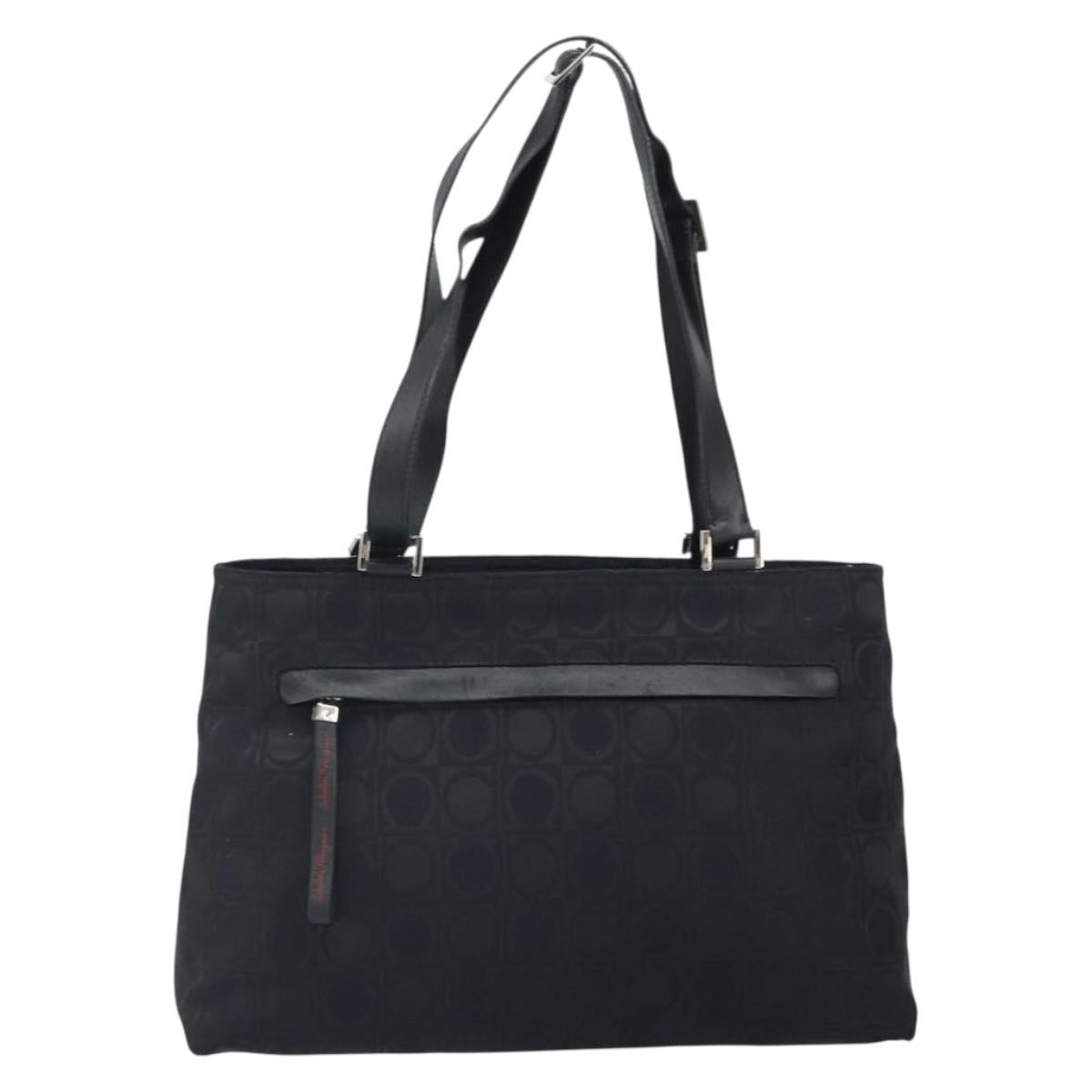 Salvatore Ferragamo Gancini Tote Bag Nylon Black Silver Auth gh1671