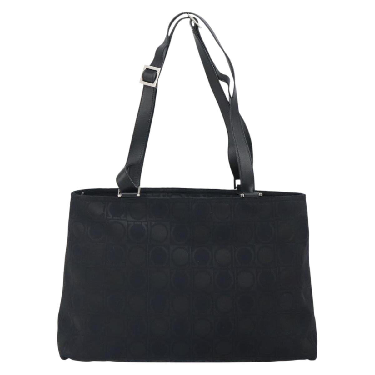 Salvatore Ferragamo Gancini Tote Bag Nylon Black Silver Auth gh1671