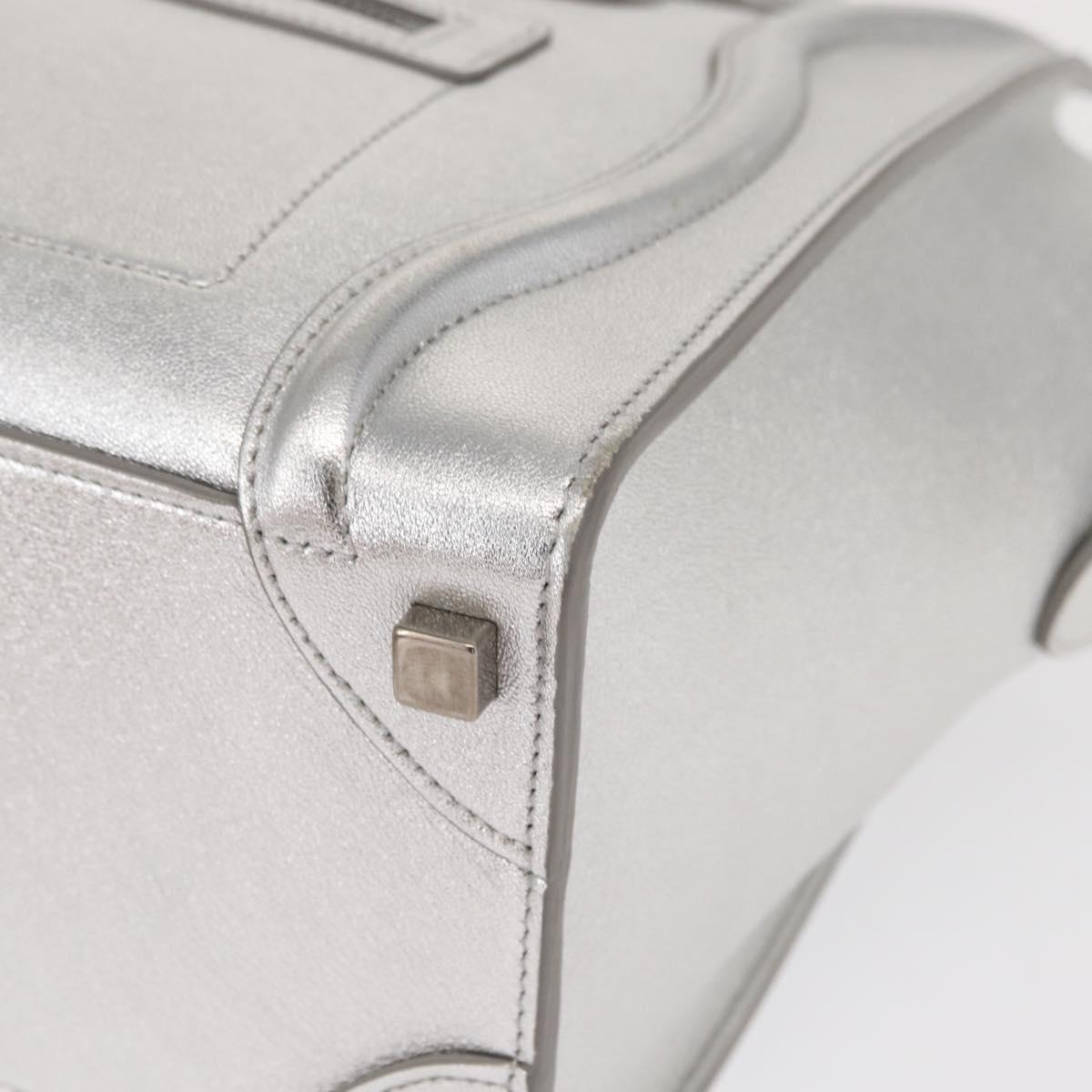 CELINE Luggage Micro Shopper Hand Bag Leather Silver Auth gh1672