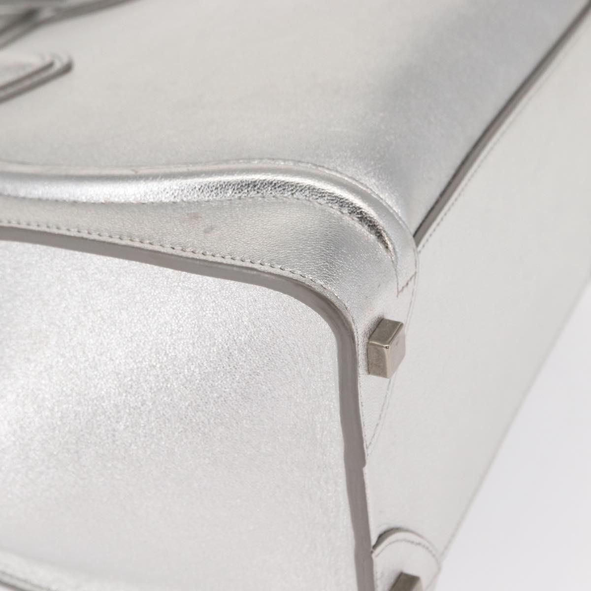 CELINE Luggage Micro Shopper Hand Bag Leather Silver Auth gh1672
