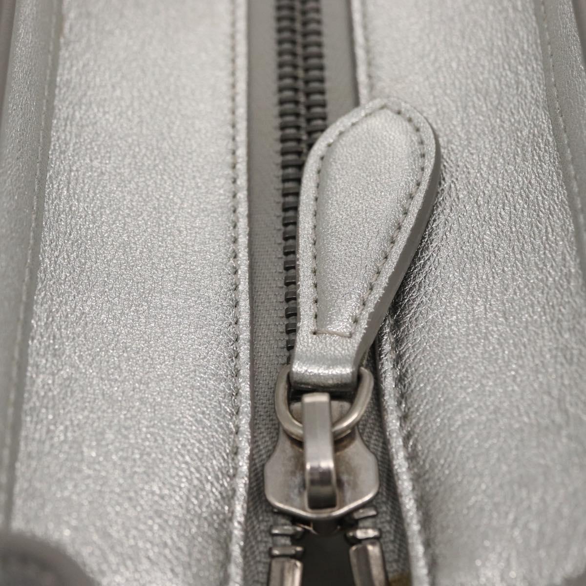 CELINE Luggage Micro Shopper Hand Bag Leather Silver Auth gh1672
