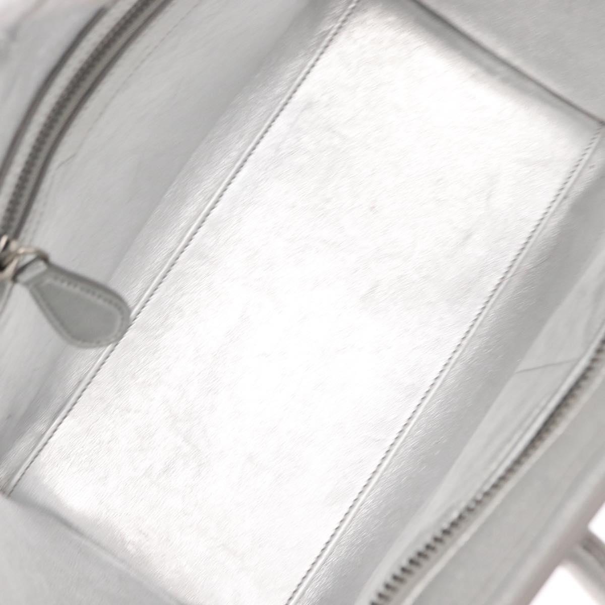 CELINE Luggage Micro Shopper Hand Bag Leather Silver Auth gh1672