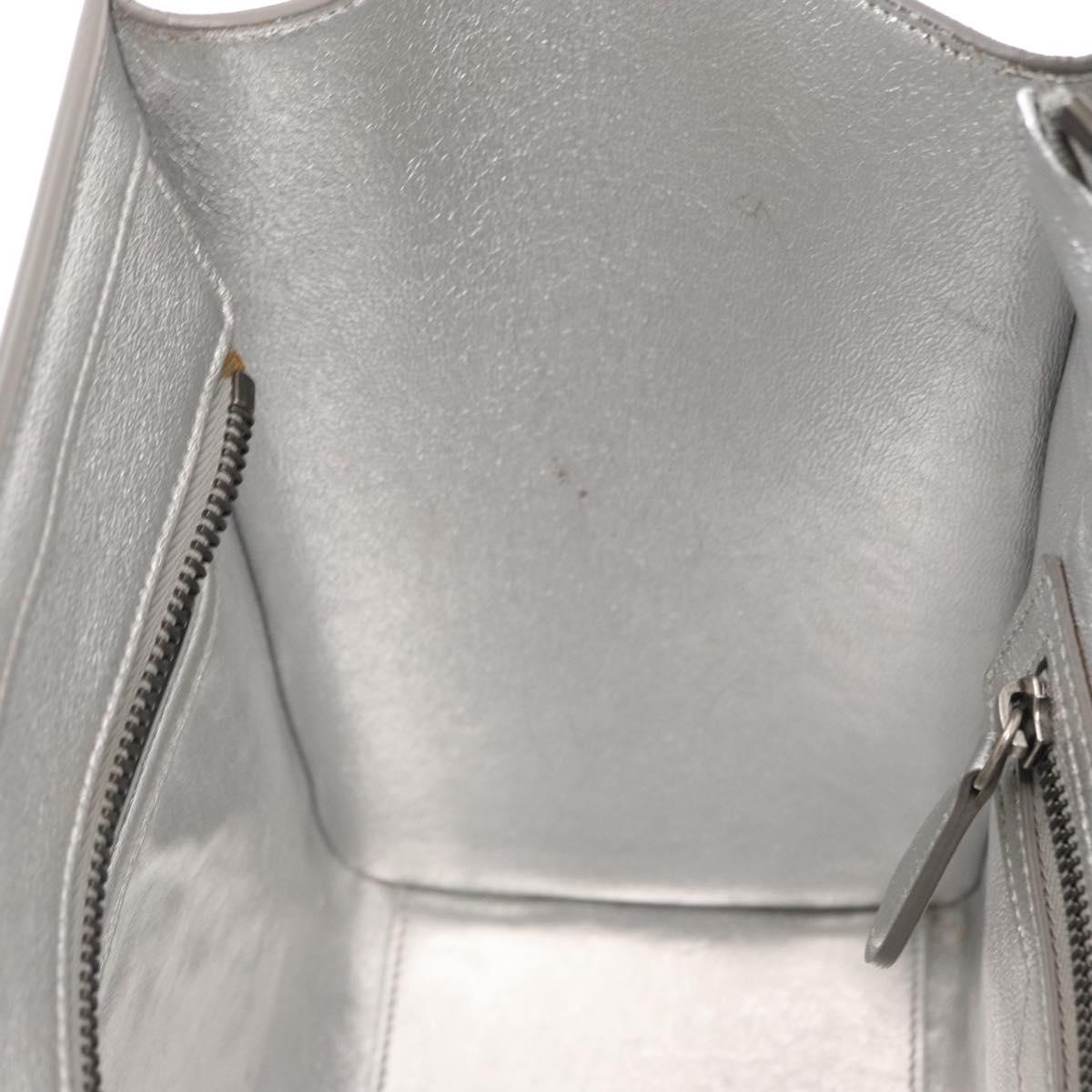 CELINE Luggage Micro Shopper Hand Bag Leather Silver Auth gh1672