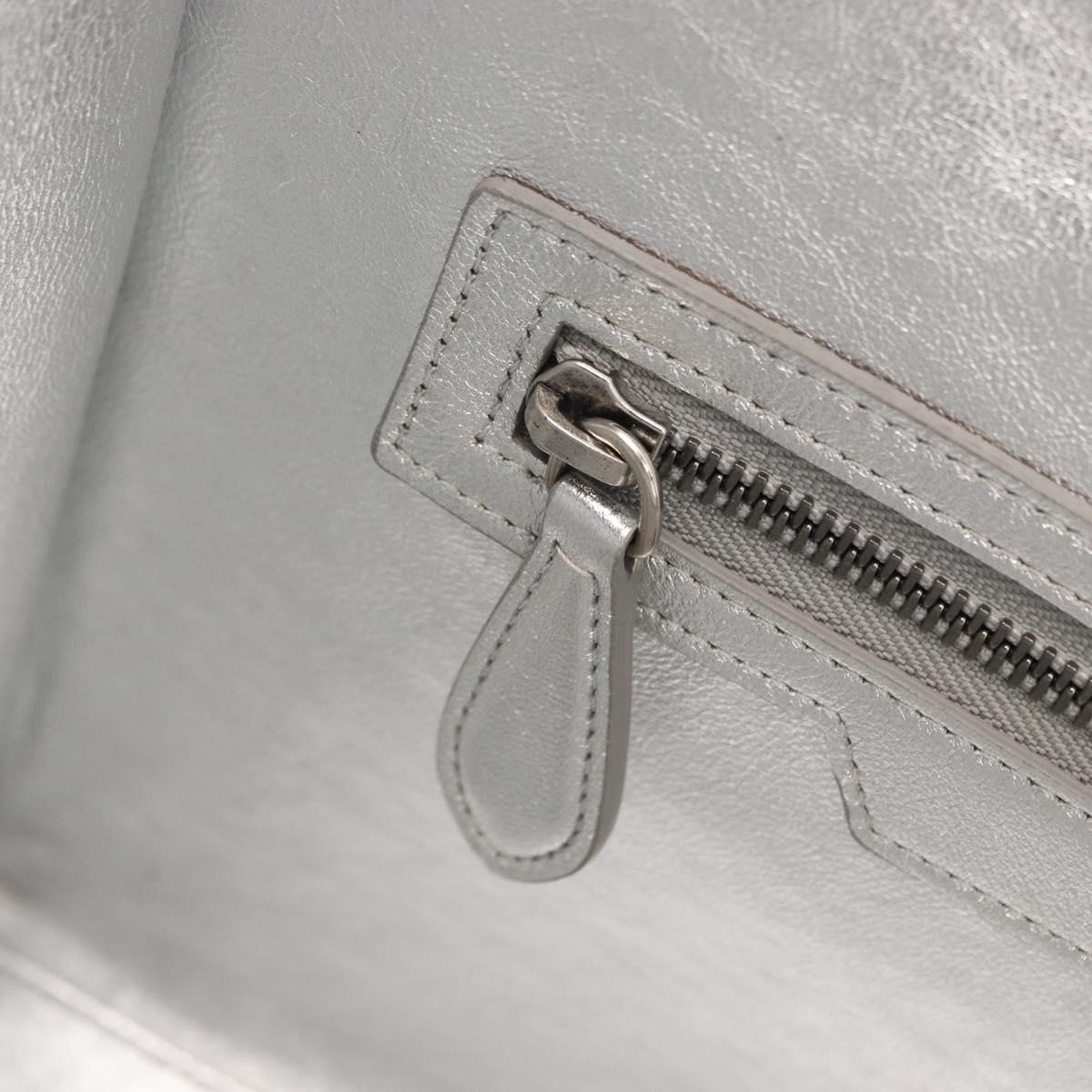 CELINE Luggage Micro Shopper Hand Bag Leather Silver Auth gh1672