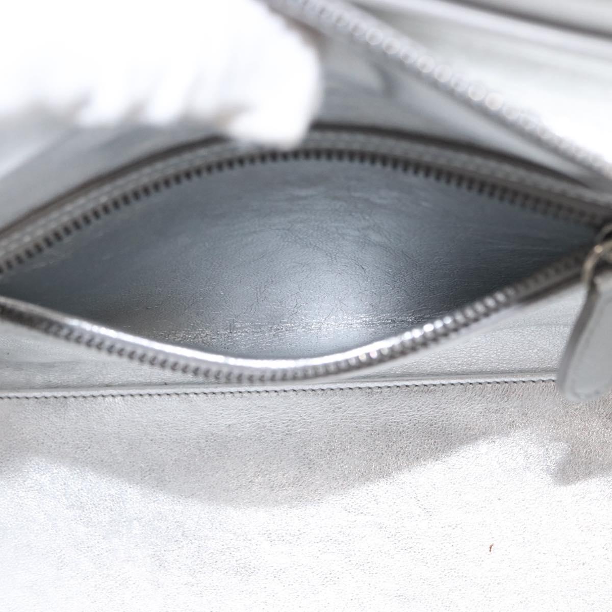 CELINE Luggage Micro Shopper Hand Bag Leather Silver Auth gh1672