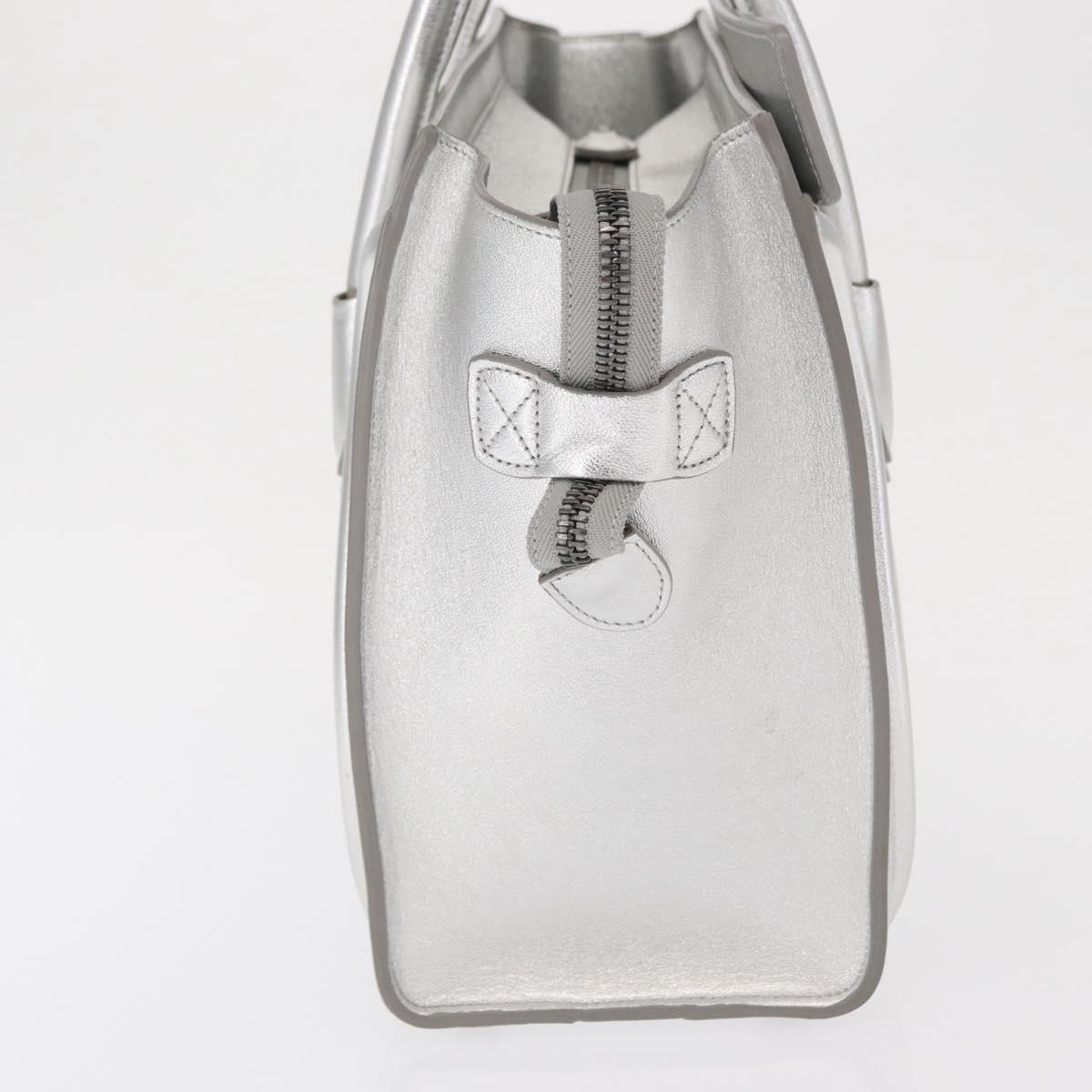 CELINE Luggage Micro Shopper Hand Bag Leather Silver Auth gh1672