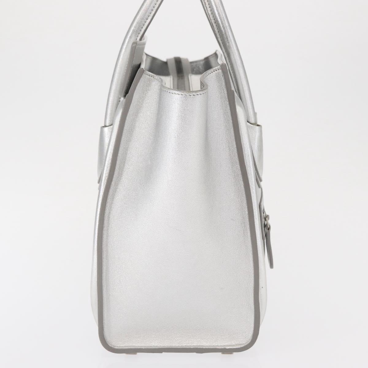 CELINE Luggage Micro Shopper Hand Bag Leather Silver Auth gh1672