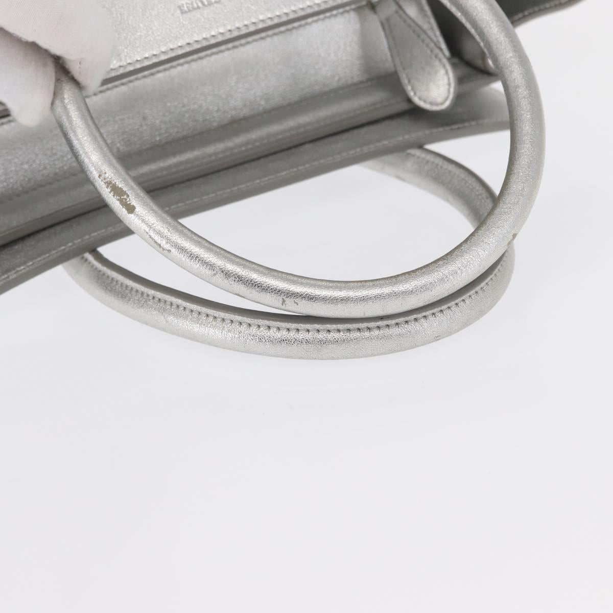 CELINE Luggage Micro Shopper Hand Bag Leather Silver Auth gh1672