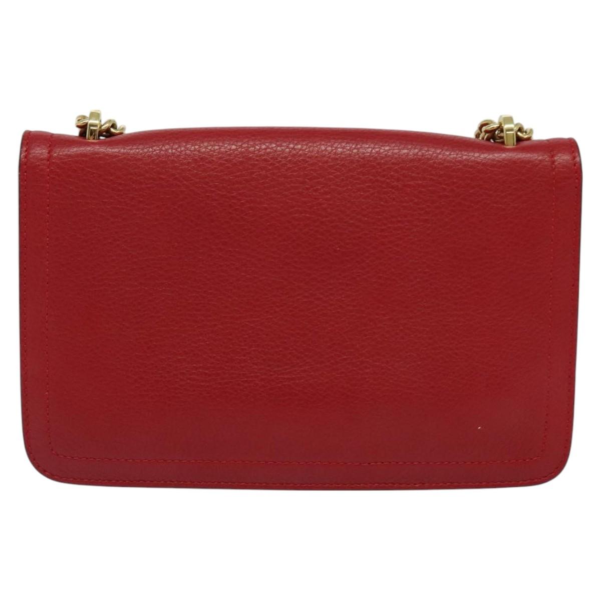 Salvatore Ferragamo Vala Chain Shoulder Bag Leather Red Gold Auth gh168