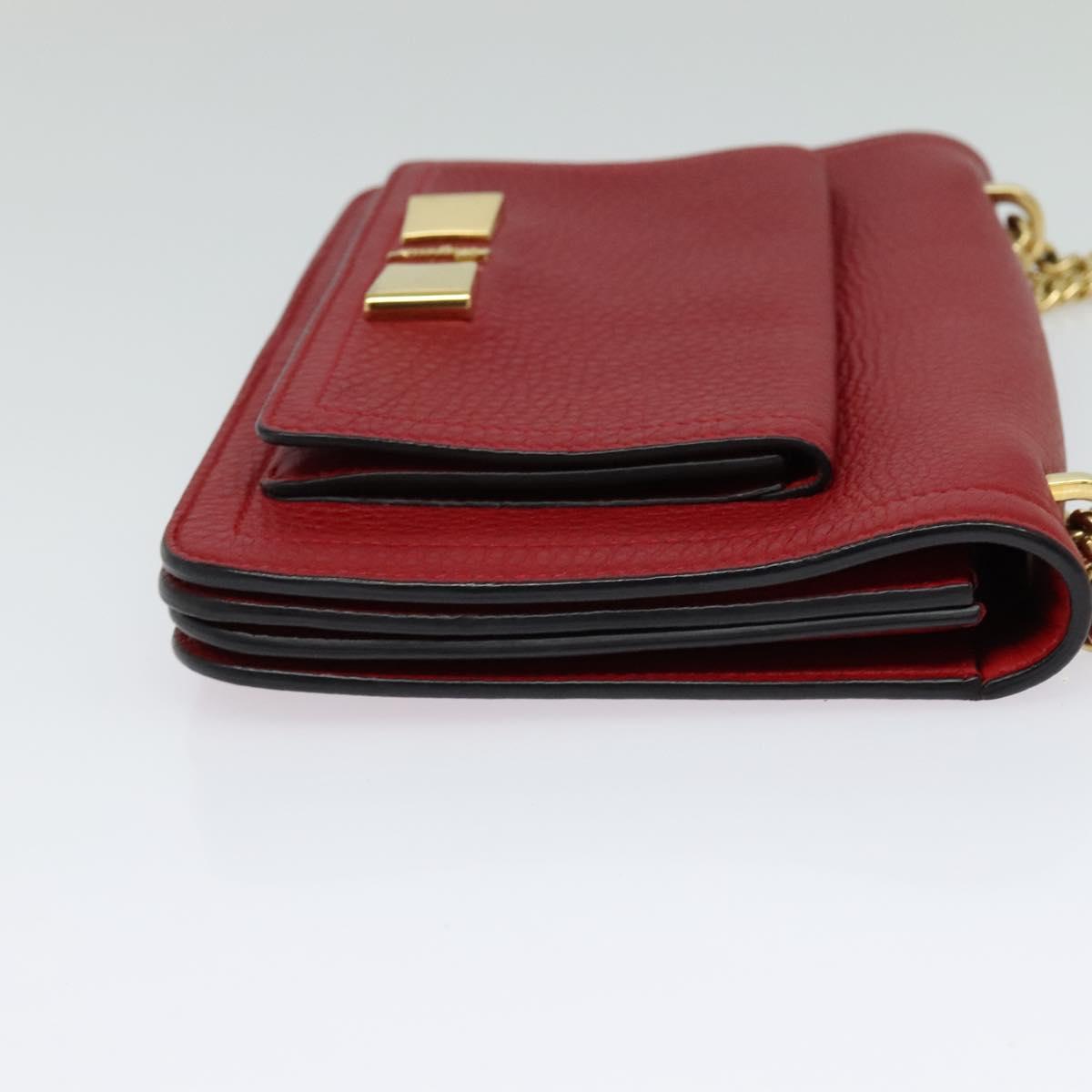 Salvatore Ferragamo Vala Chain Shoulder Bag Leather Red Gold Auth gh168