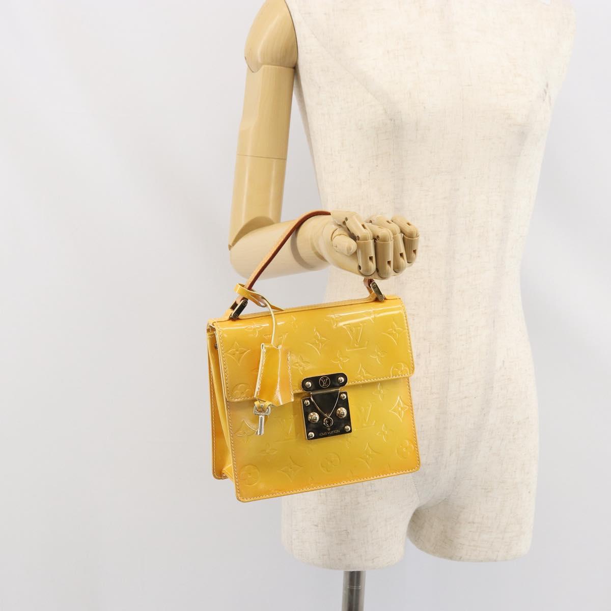 LOUIS VUITTON Monogram Vernis Spring Street Bag Lime Yellow M91068 Auth gh1681