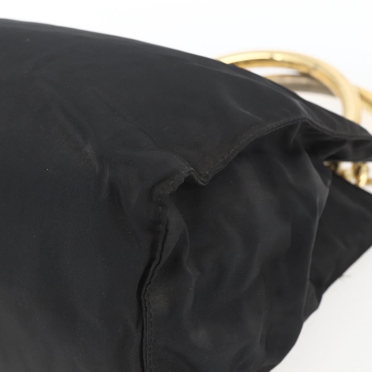 PRADA Chain Hand Bag Nylon Black Gold Auth gh1687