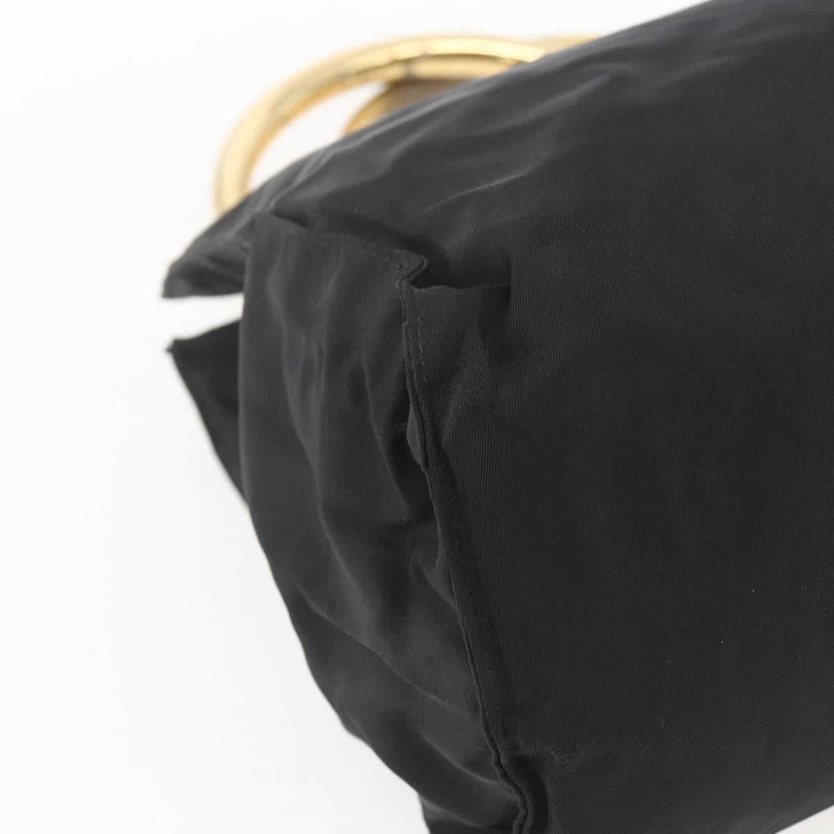 PRADA Chain Hand Bag Nylon Black Gold Auth gh1687