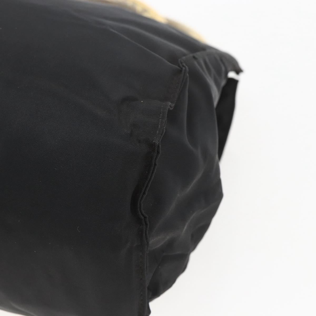 PRADA Chain Hand Bag Nylon Black Gold Auth gh1687