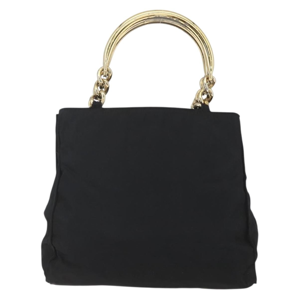 PRADA Chain Hand Bag Nylon Black Gold Auth gh1687