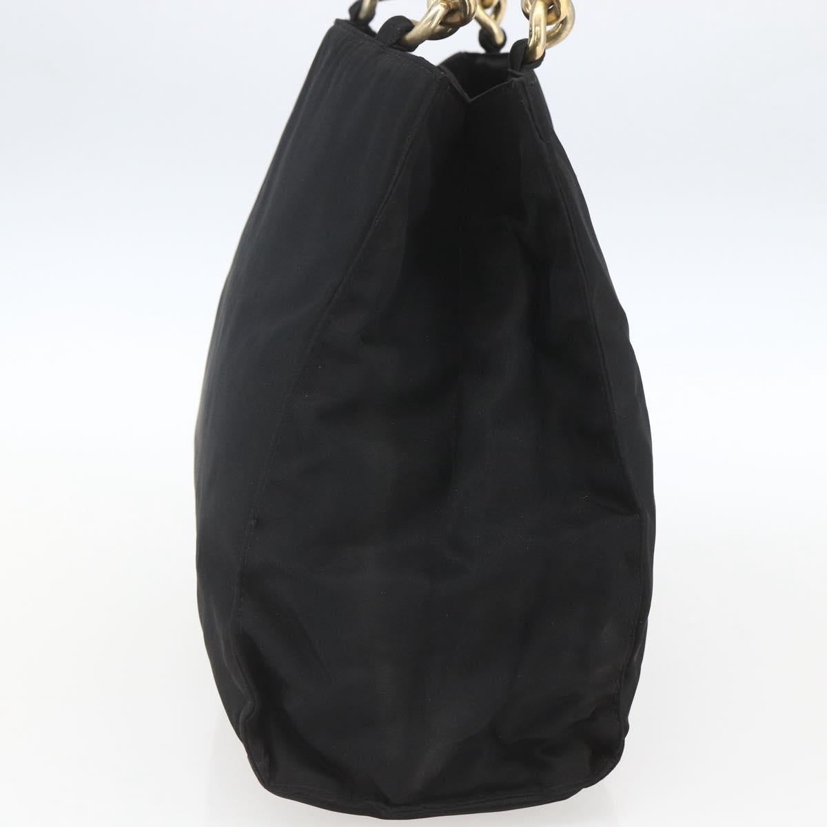 PRADA Chain Hand Bag Nylon Black Gold Auth gh1687