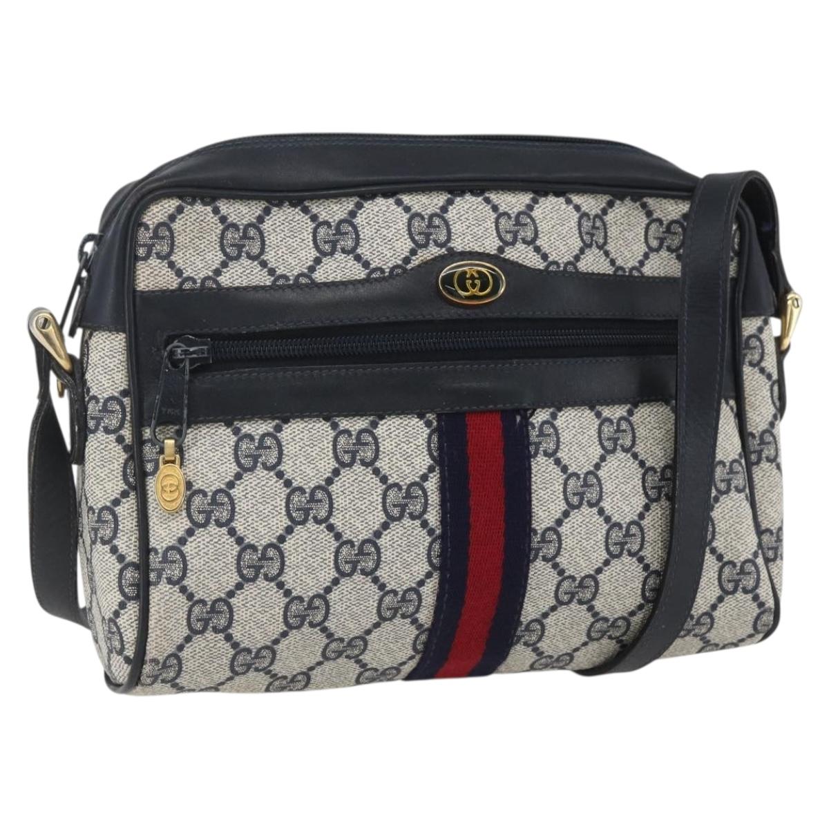 GUCCI GG Supreme Sherry Line Shoulder Bag PVC Navy Gold 42 01 3654 Auth gh1690