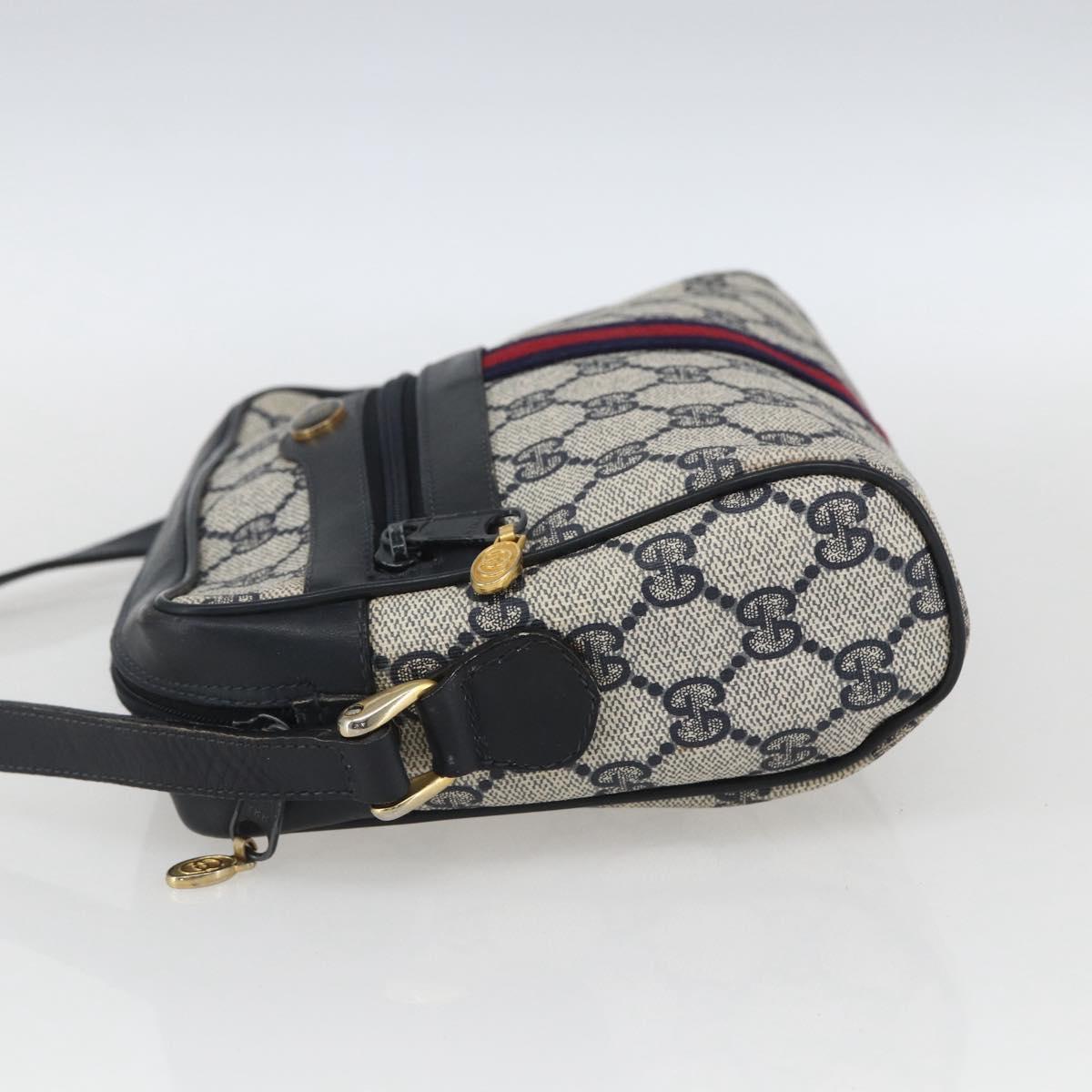 GUCCI GG Supreme Sherry Line Shoulder Bag PVC Navy Gold 42 01 3654 Auth gh1690
