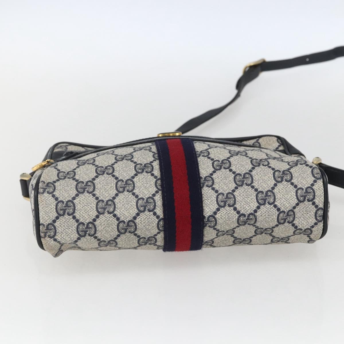 GUCCI GG Supreme Sherry Line Shoulder Bag PVC Navy Gold 42 01 3654 Auth gh1690