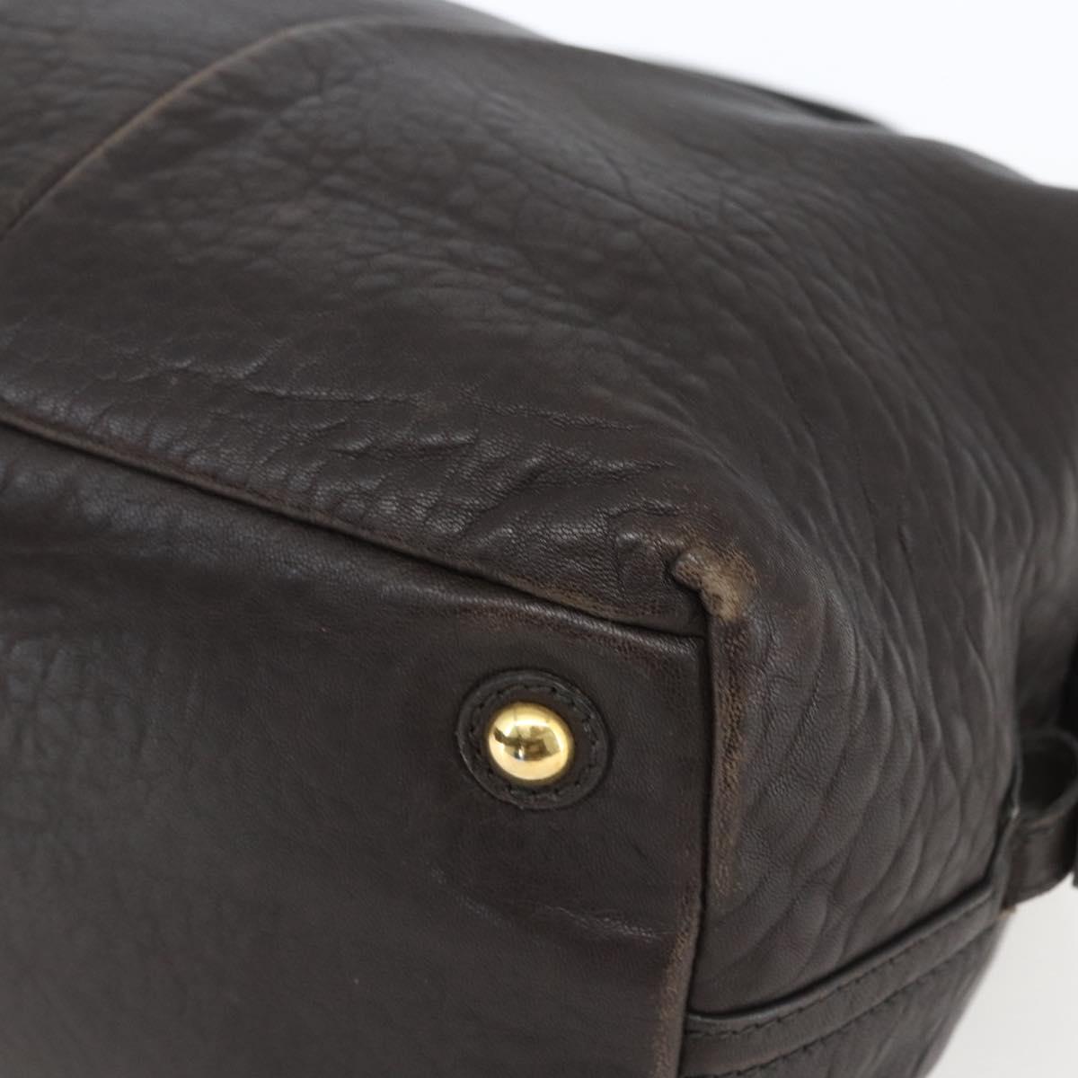 SAINT LAURENT Easy Boston Bag Leather Dark Brown Gold Auth gh1693