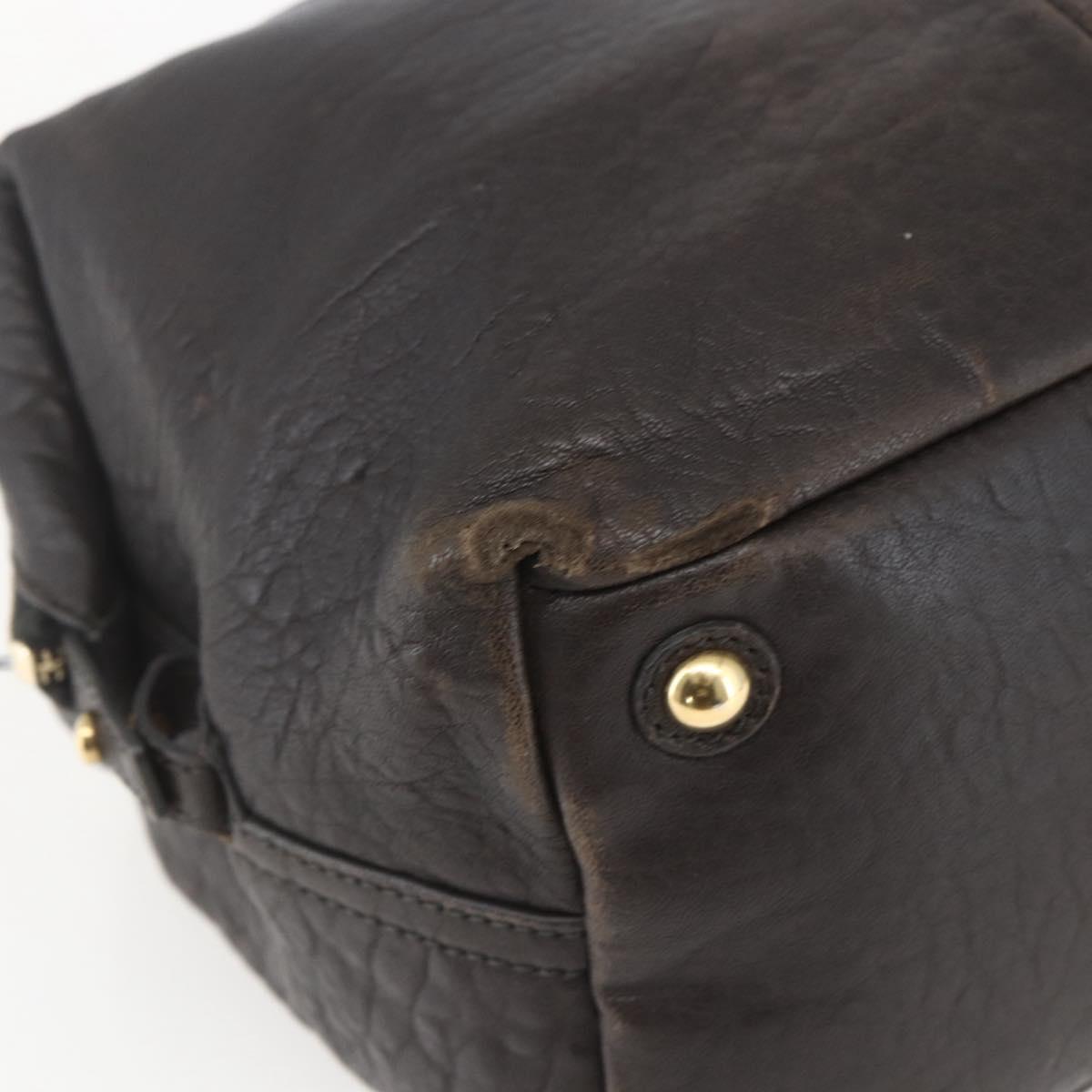 SAINT LAURENT Easy Boston Bag Leather Dark Brown Gold Auth gh1693