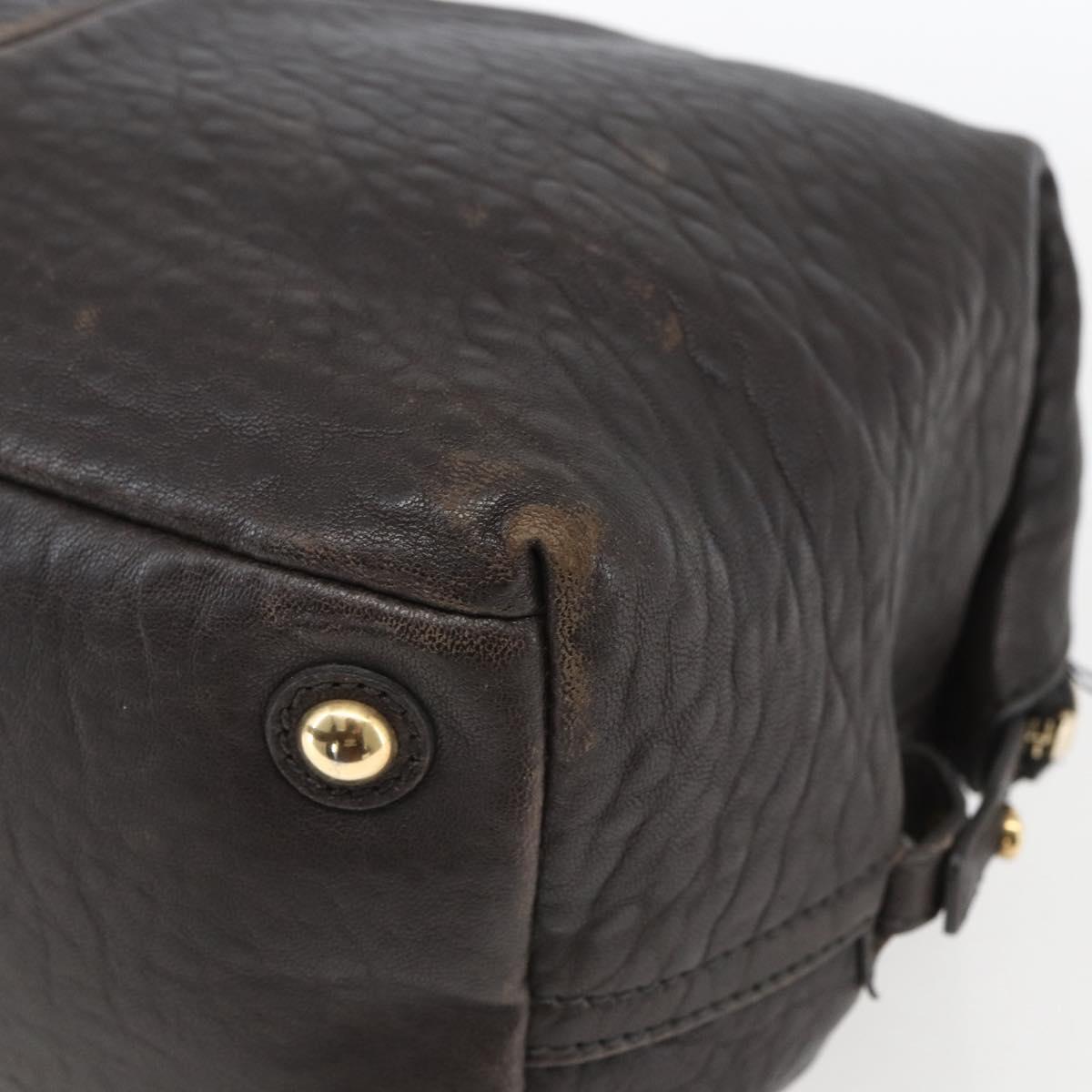 SAINT LAURENT Easy Boston Bag Leather Dark Brown Gold Auth gh1693