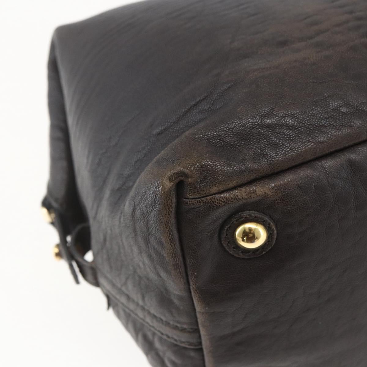 SAINT LAURENT Easy Boston Bag Leather Dark Brown Gold Auth gh1693