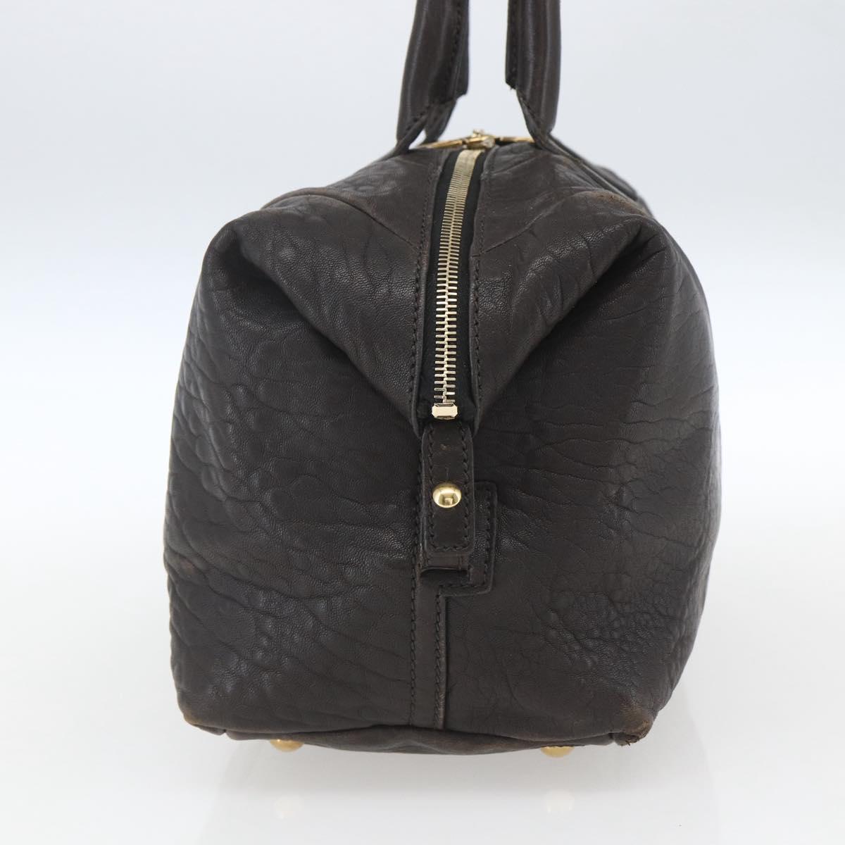 SAINT LAURENT Easy Boston Bag Leather Dark Brown Gold Auth gh1693