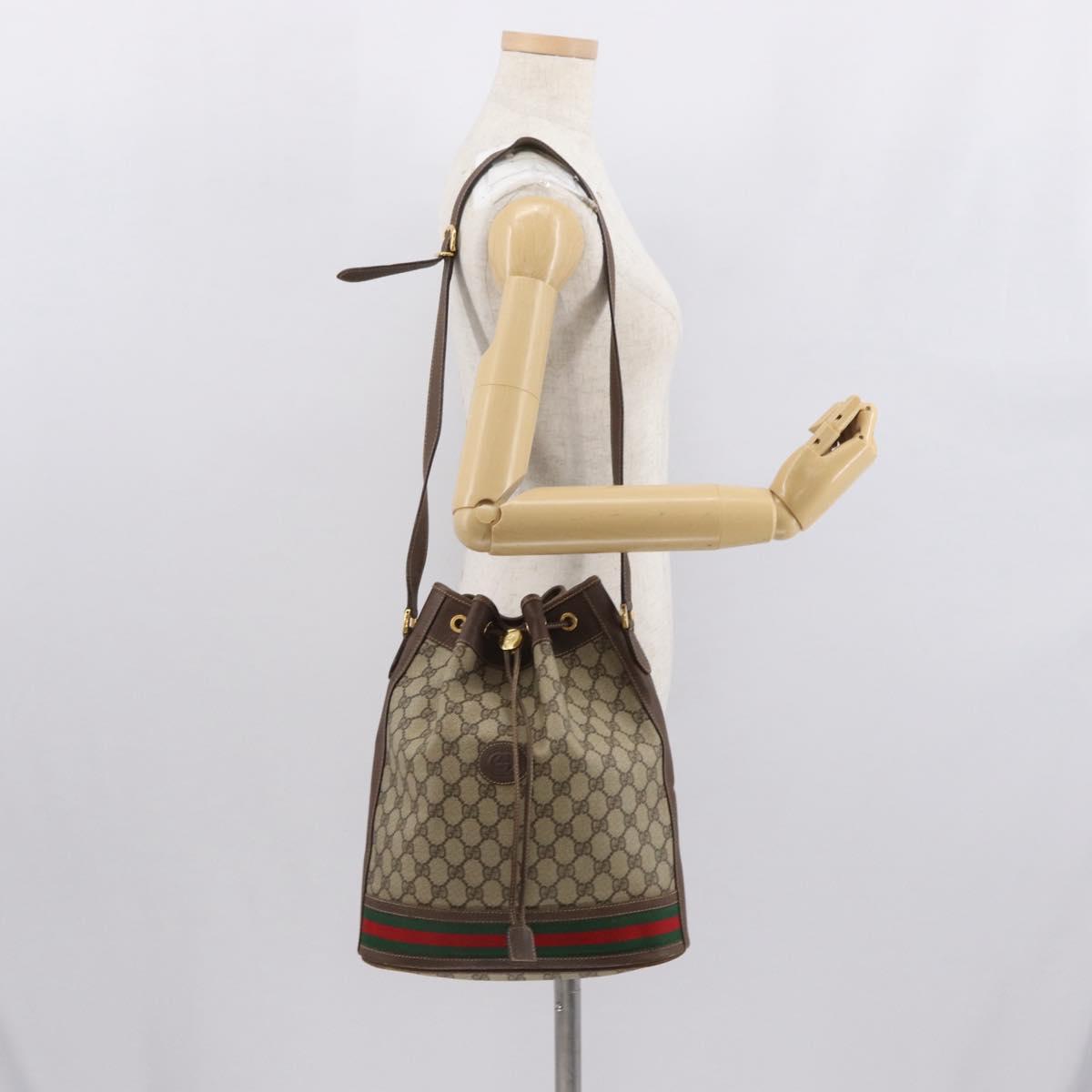 GUCCI GG Supreme Web Sherry Line Bag PVC Beige Gold 001 090 0933 Auth gh1694