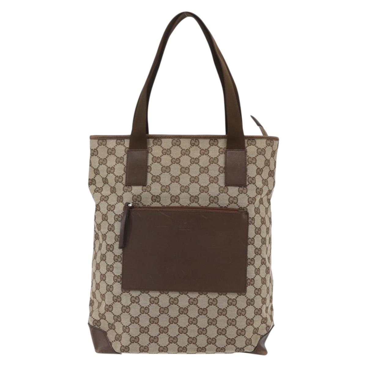 GUCCI GG Canvas Tote Bag Beige Silver 28892 Auth gh1695