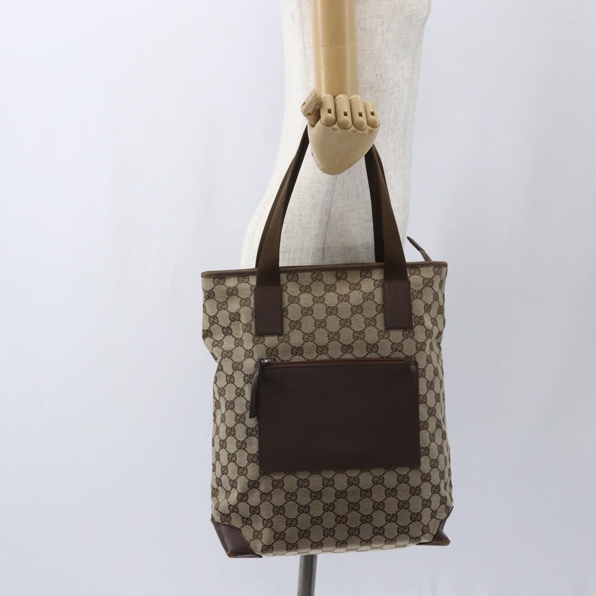 GUCCI GG Canvas Tote Bag Beige Silver 28892 Auth gh1695