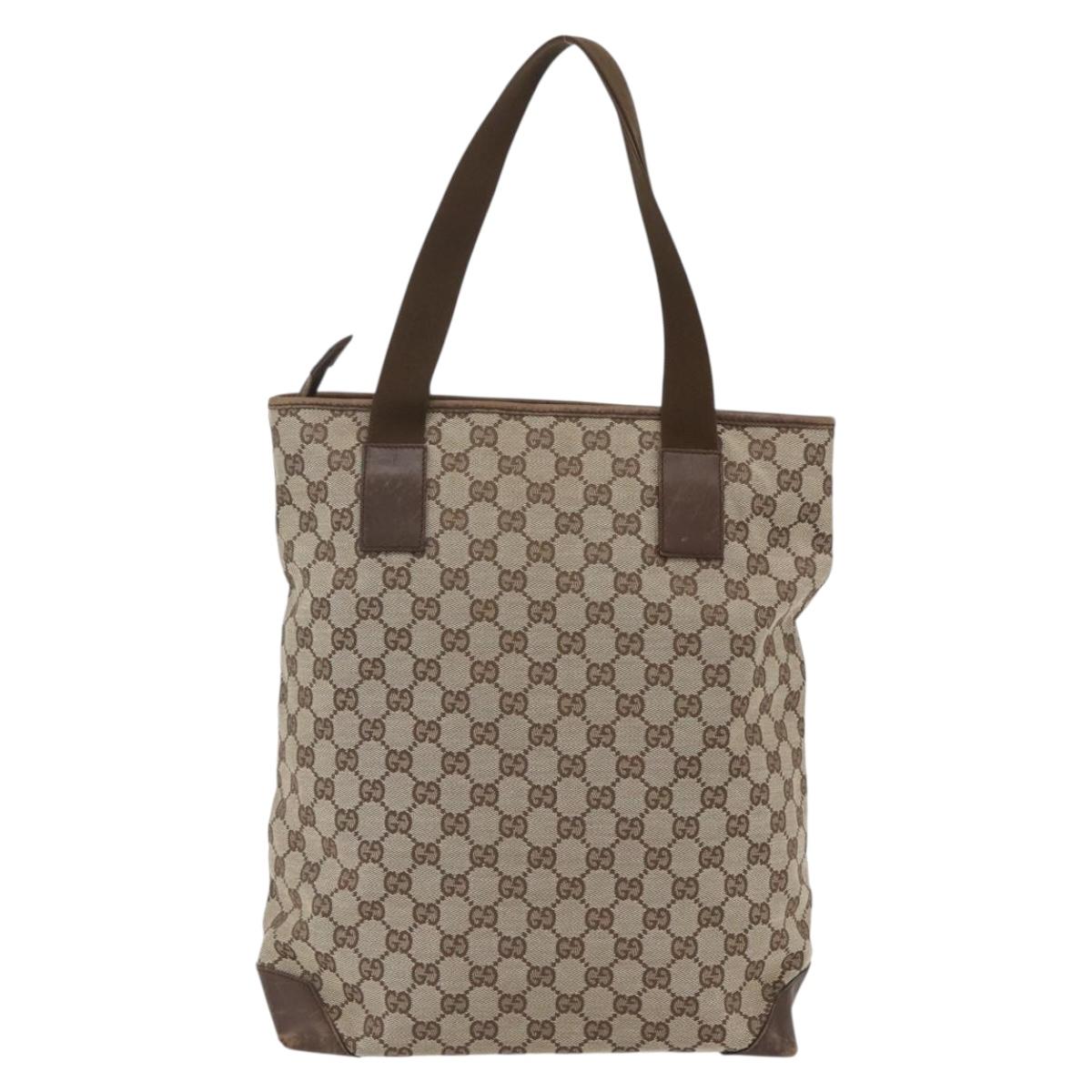 GUCCI GG Canvas Tote Bag Beige Silver 28892 Auth gh1695