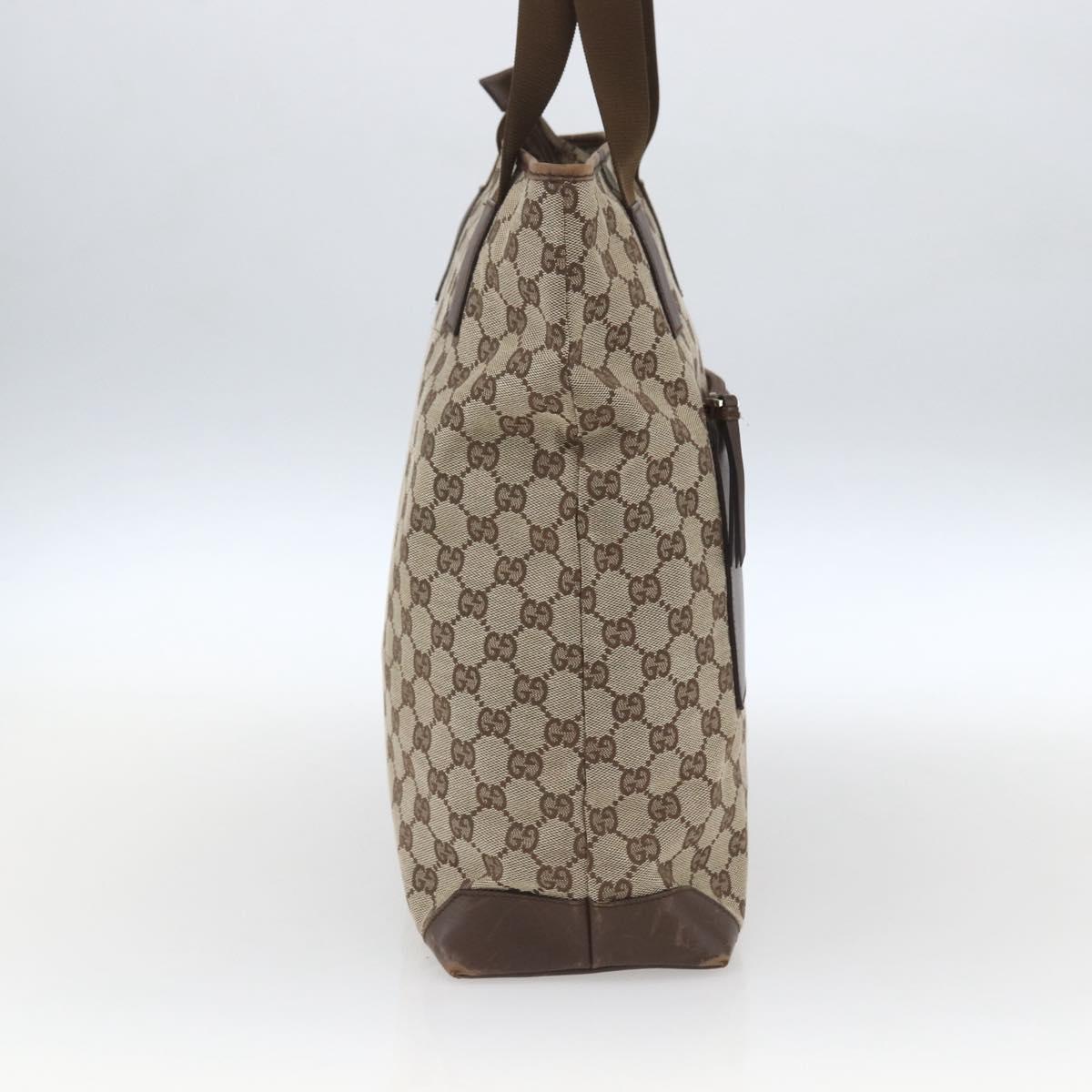 GUCCI GG Canvas Tote Bag Beige Silver 28892 Auth gh1695