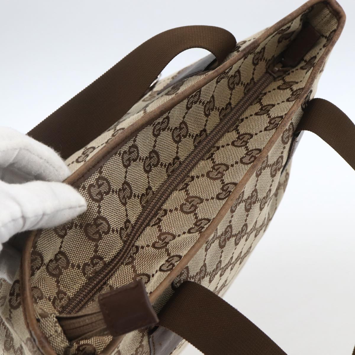 GUCCI GG Canvas Tote Bag Beige Silver 28892 Auth gh1695