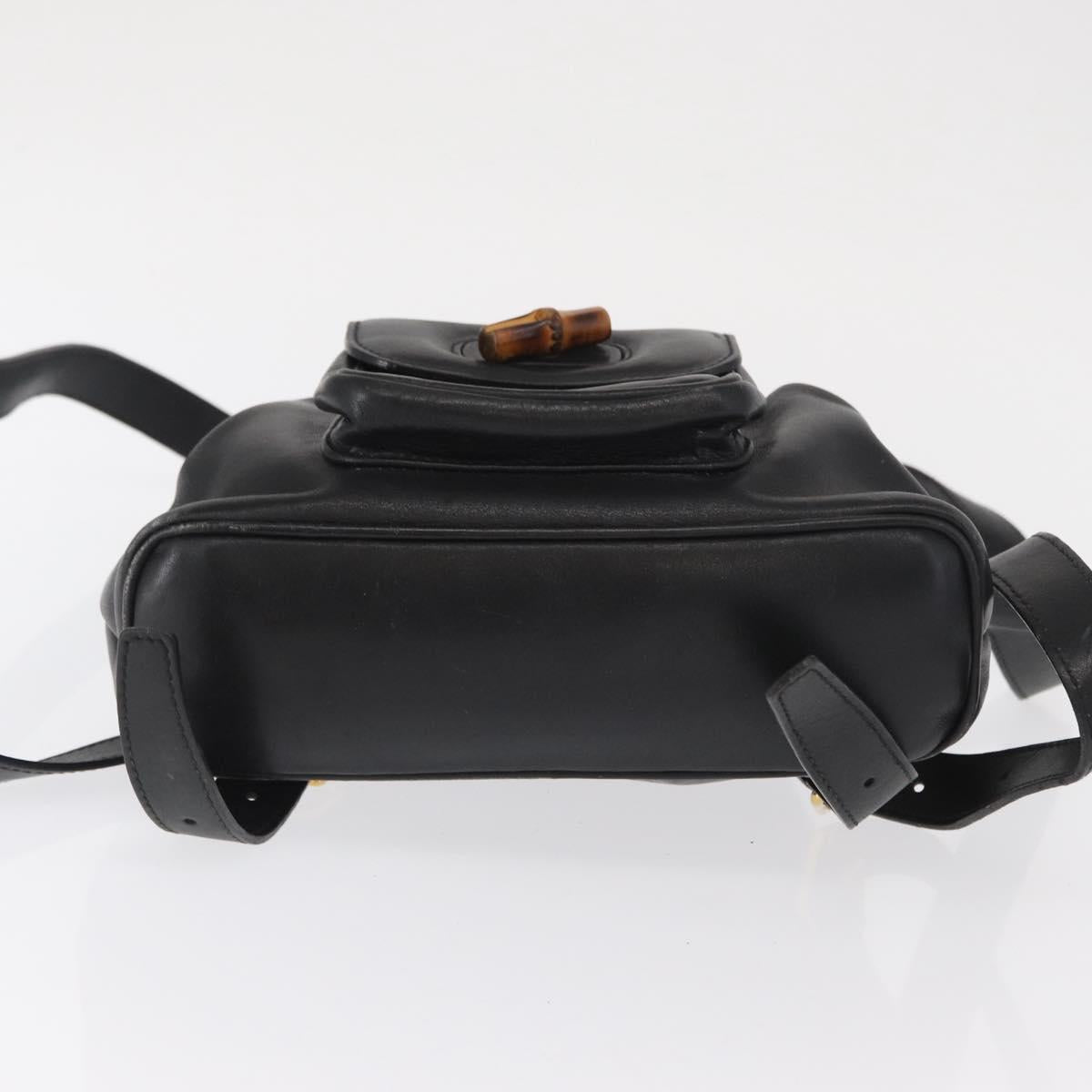 GUCCI Bamboo Backpack Leather Black Gold 003 2058 0030 Auth gh1708