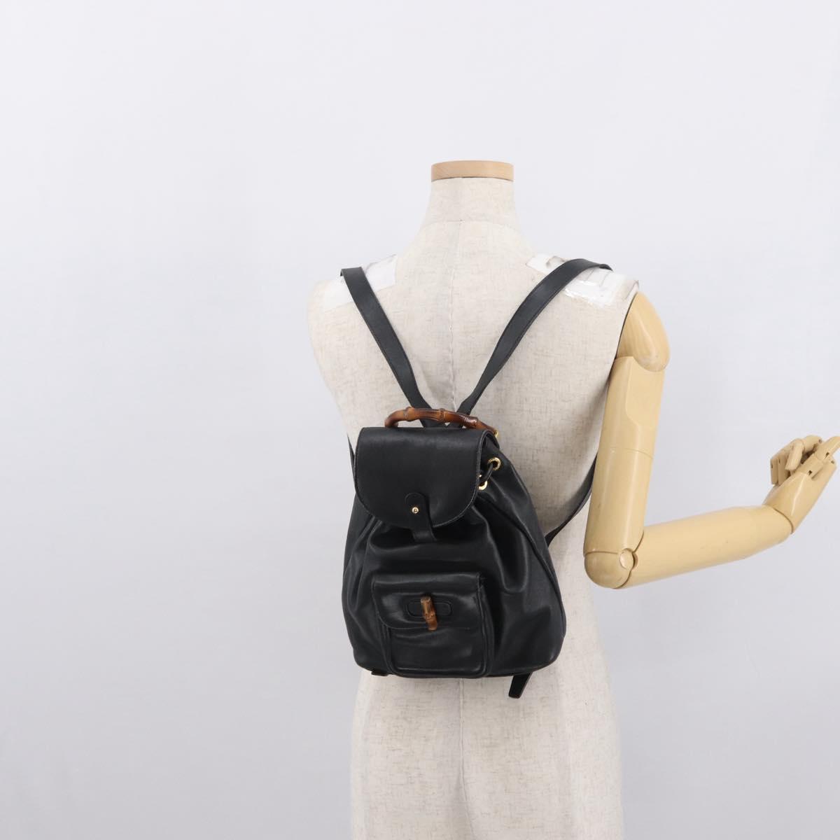 GUCCI Bamboo Backpack Leather Black Gold 003 2058 0030 Auth gh1708