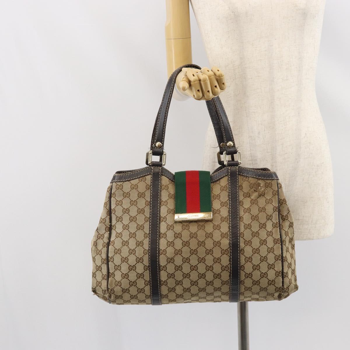 GUCCI GG Canvas Web Sherry Line Tote Bag Red Gold 233609 Auth gh1730