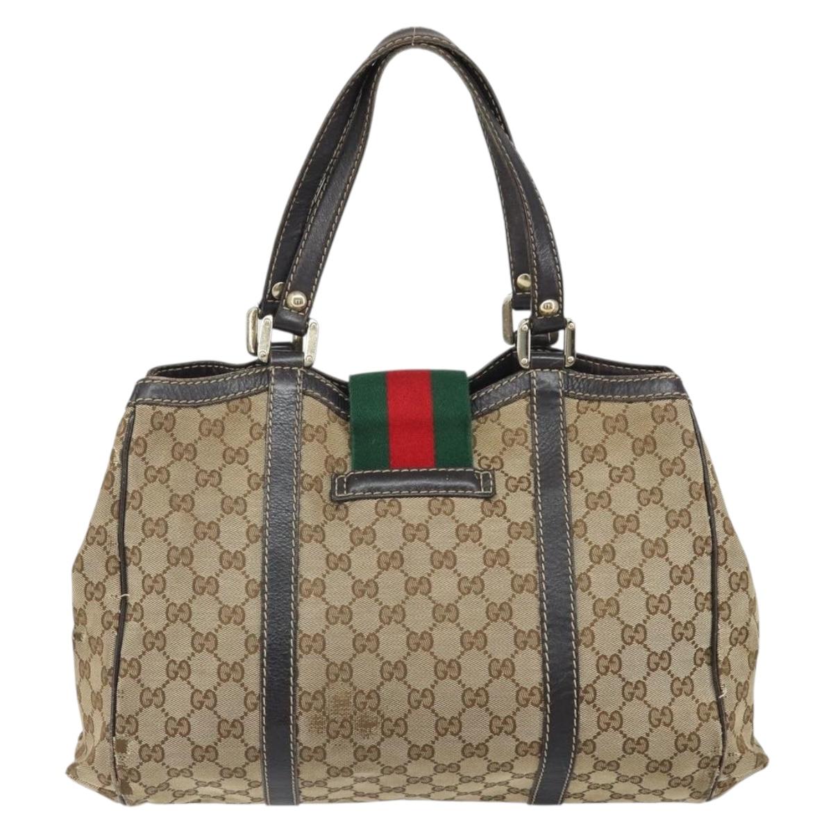 GUCCI GG Canvas Web Sherry Line Tote Bag Red Gold 233609 Auth gh1730