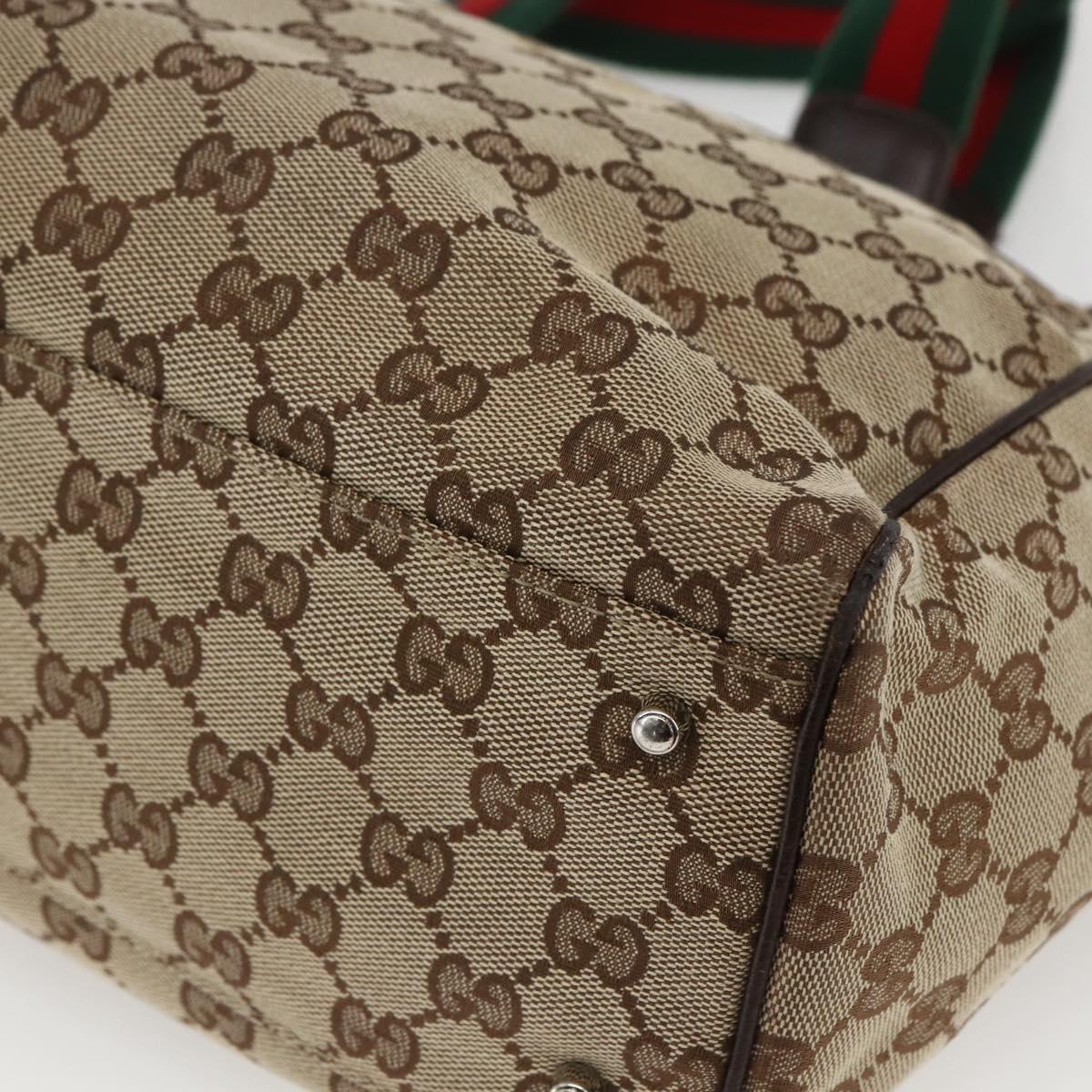 GUCCI GG Canvas Web Sherry Line Tote Bag Beige Silver 145758 Auth gh1731