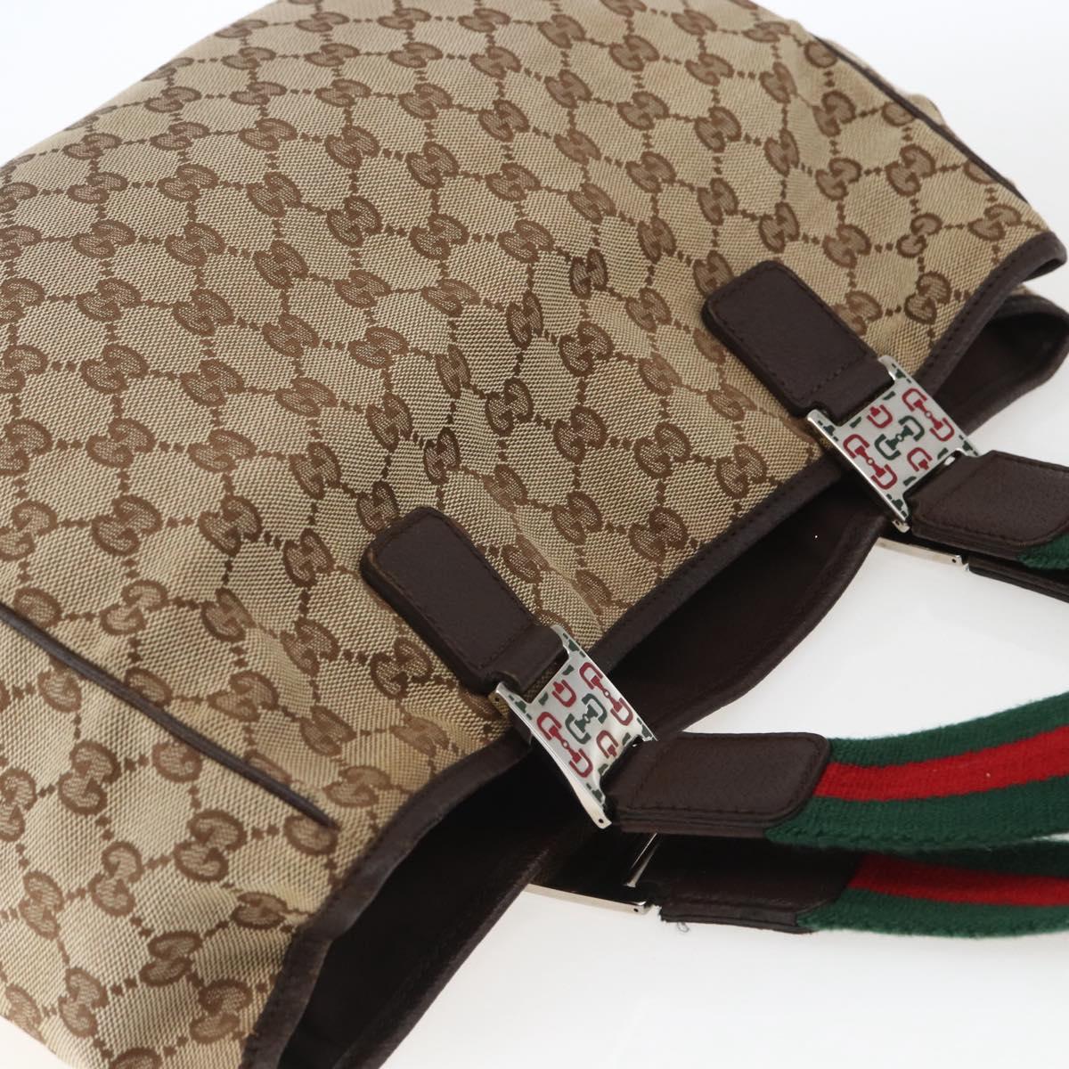 GUCCI GG Canvas Web Sherry Line Tote Bag Beige Silver 145758 Auth gh1731