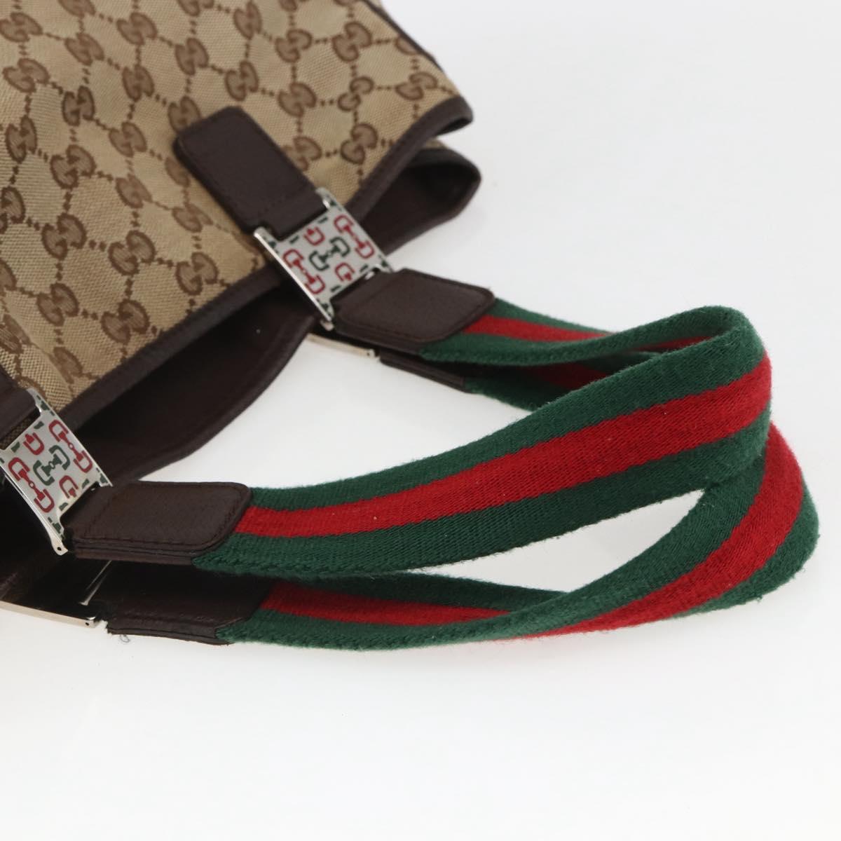 GUCCI GG Canvas Web Sherry Line Tote Bag Beige Silver 145758 Auth gh1731