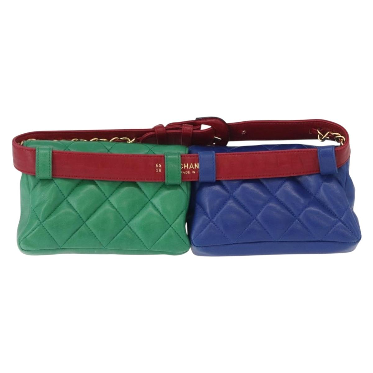CHANEL Matelasse Waist bag Leather Multicolor Gold CC Auth gh1735