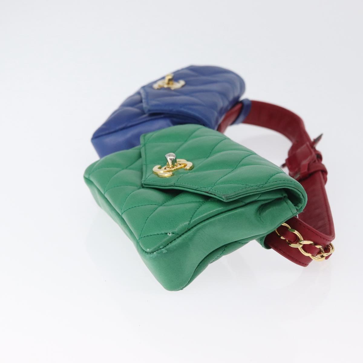 CHANEL Matelasse Waist bag Leather Multicolor Gold CC Auth gh1735