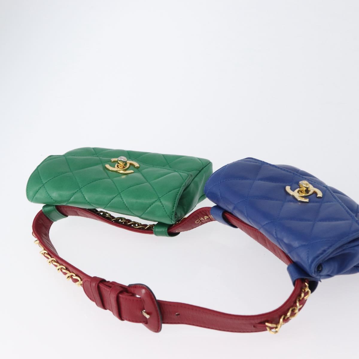 CHANEL Matelasse Waist bag Leather Multicolor Gold CC Auth gh1735